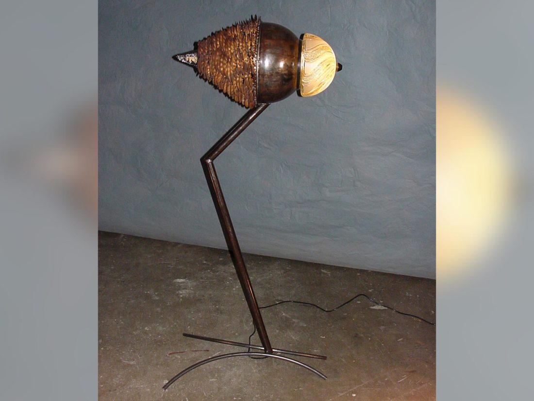 Staande lamp Bird, metaal en glas, ontwerp Jan Stigt