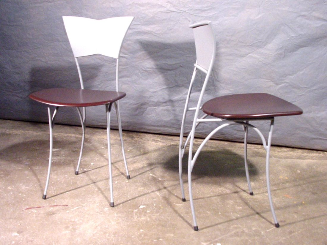 stoel van staal en hout, ontwerp Jan Stigt